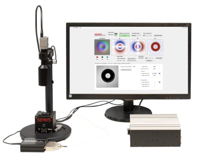 SENIS SEN-3D-CAM-OPT combining a magnetic field camera with an optical camera, showing overlaid field and shape images on screen